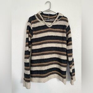 Striped Knit Wool Hoodie Sweater